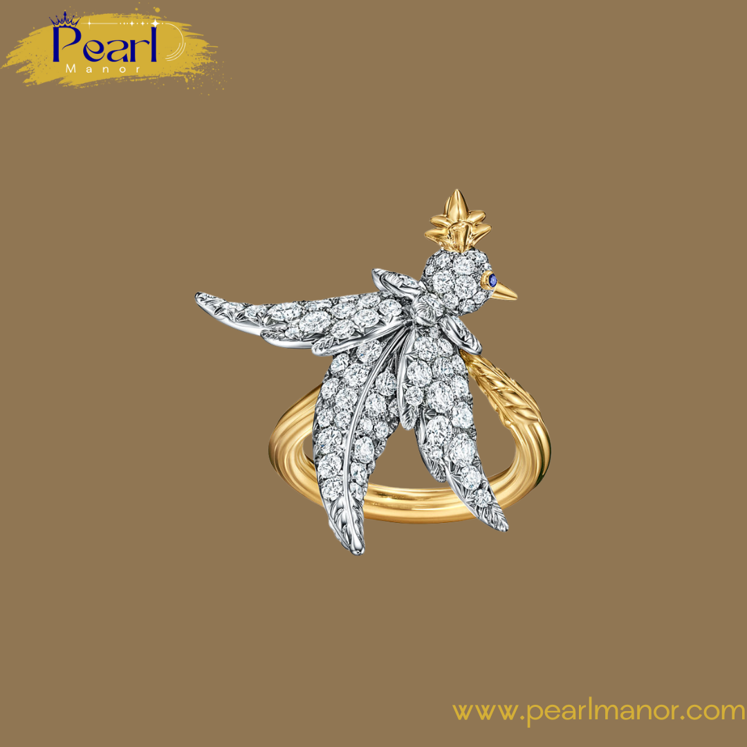 Bird Ring in Platinum and Gold with Diamonds