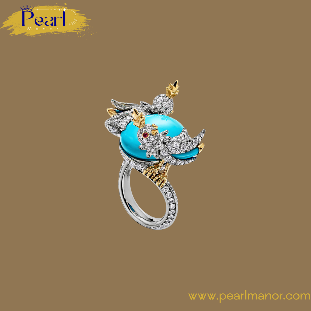 Wrap Ring in Platinum and Gold with Turquoise and Diamonds