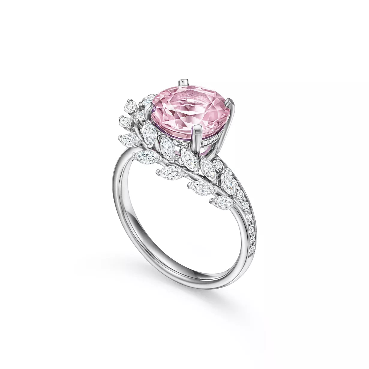 Vine Ring in Platinum with a Morganite and Diamonds
