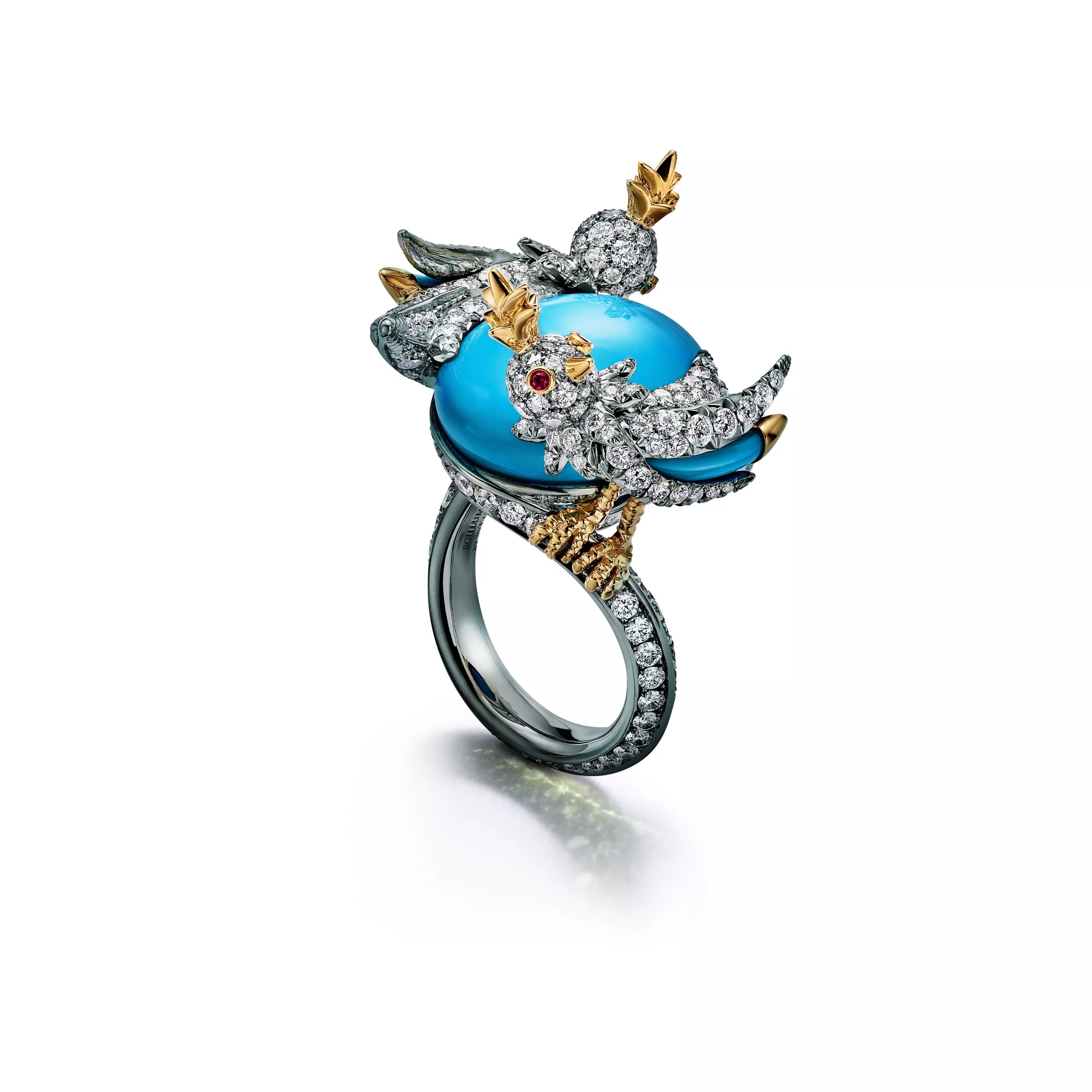 Wrap Ring in Platinum and Gold with Turquoise and Diamonds