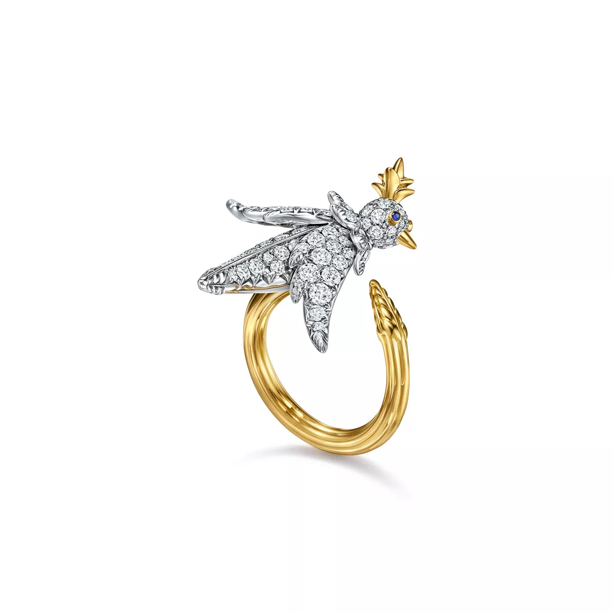 Bird Ring in Platinum and Gold with Diamonds