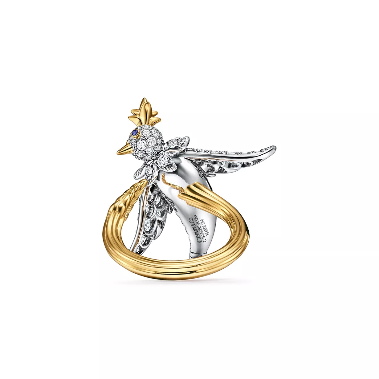 Bird Ring in Platinum and Gold with Diamonds