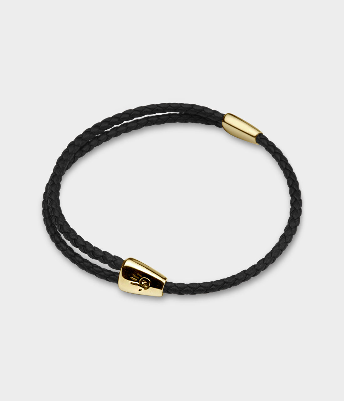Adjustable Black Woven Leather Bracelet in 9ct Yellow Gold