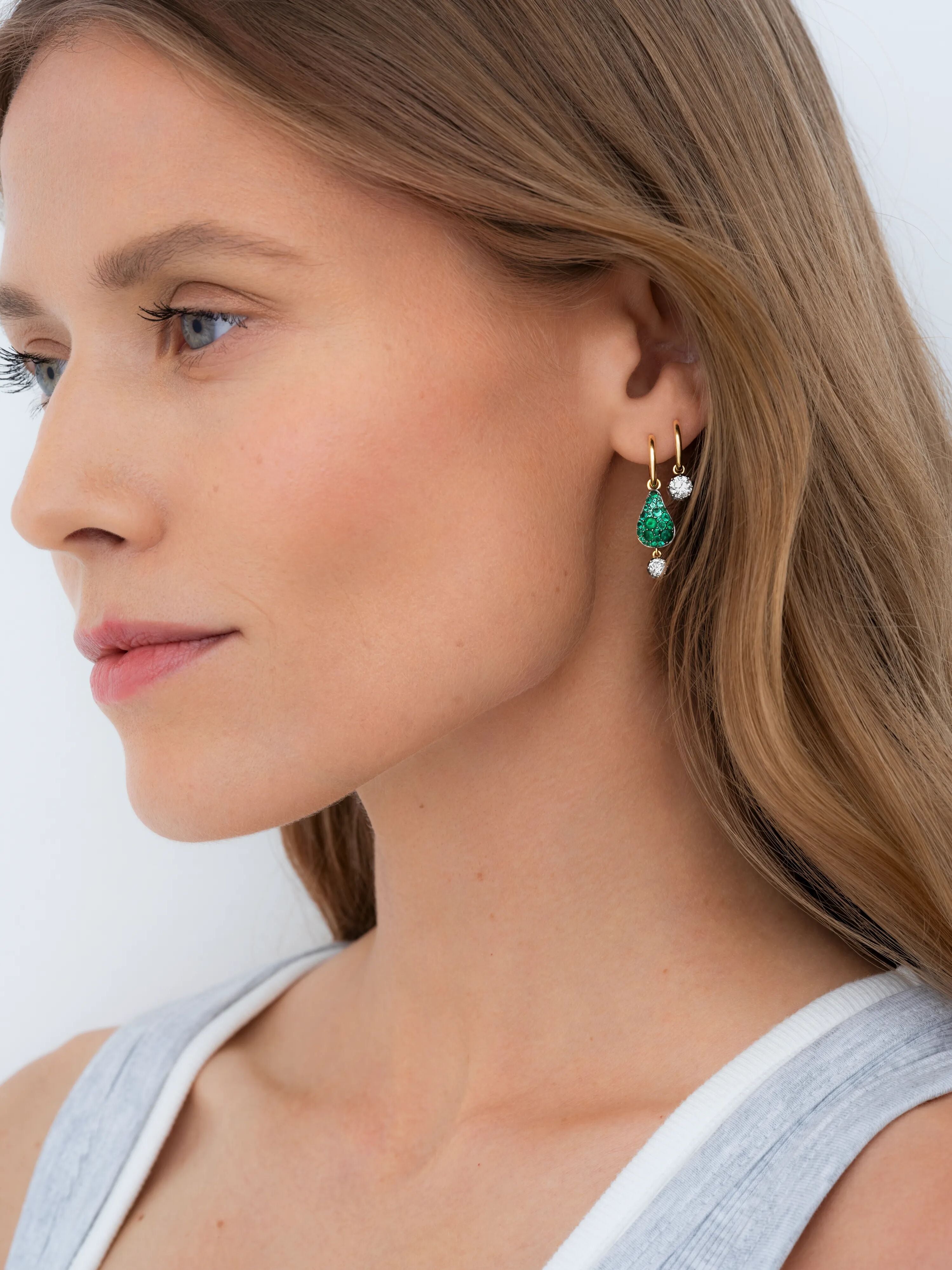 Fruit Salad Emerald Prickly Pear & Diamond Gypset Hoop Earrings