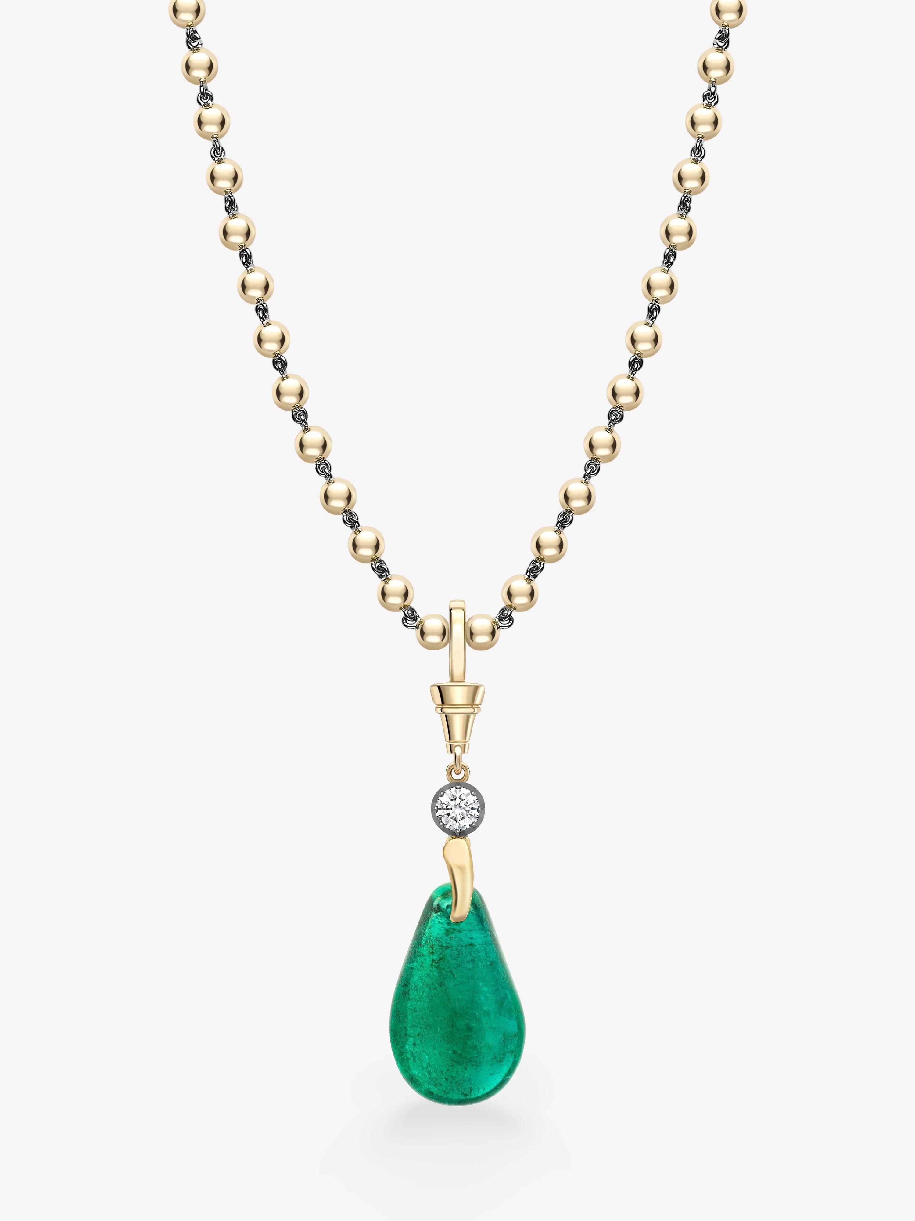 Fruit Salad Polished Emerald Pear & Diamond Pendant