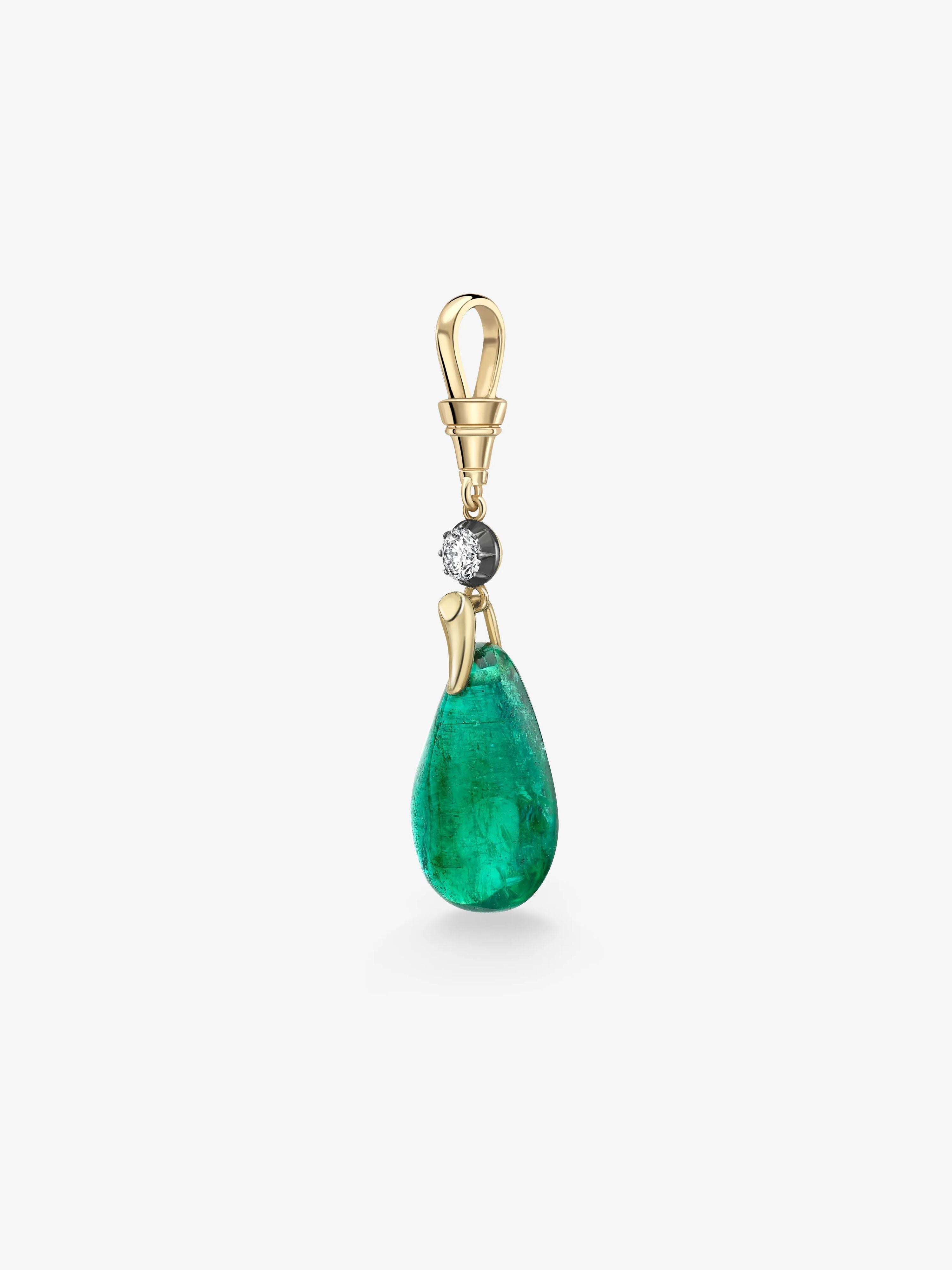 Fruit Salad Polished Emerald Pear & Diamond Pendant