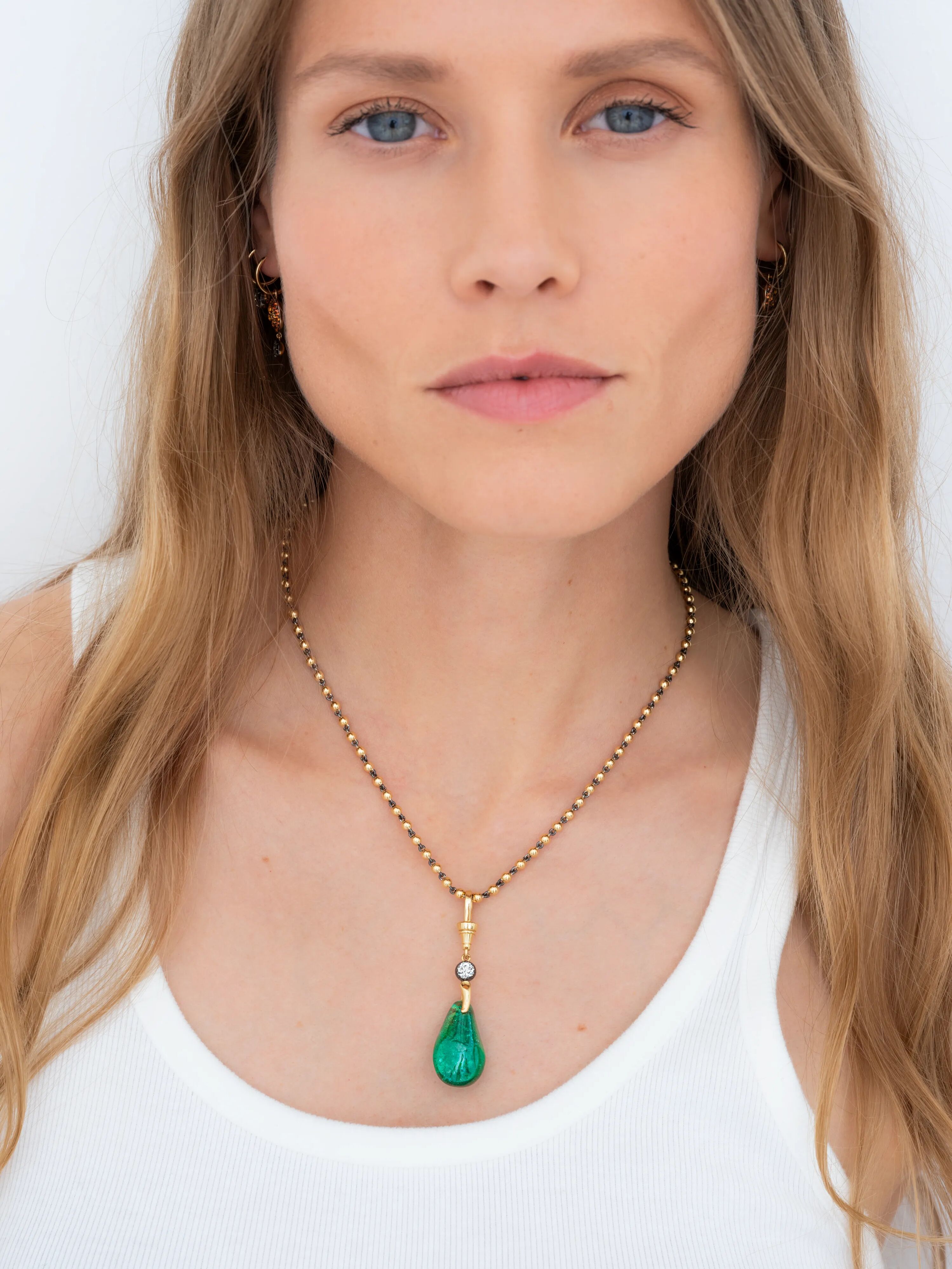 Fruit Salad Polished Emerald Pear & Diamond Pendant