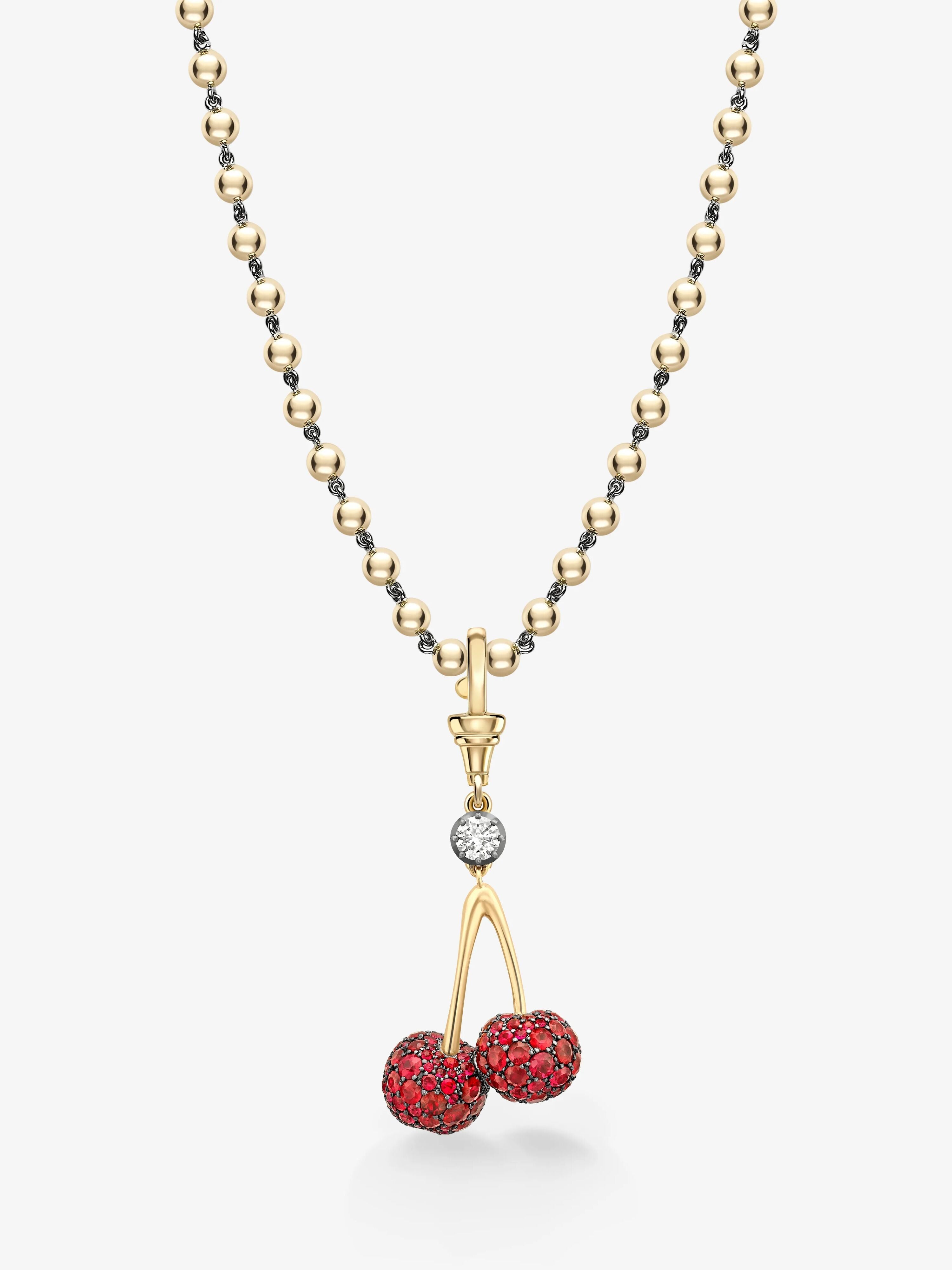 Fruit Salad Ruby Cherries & Diamond Pendant