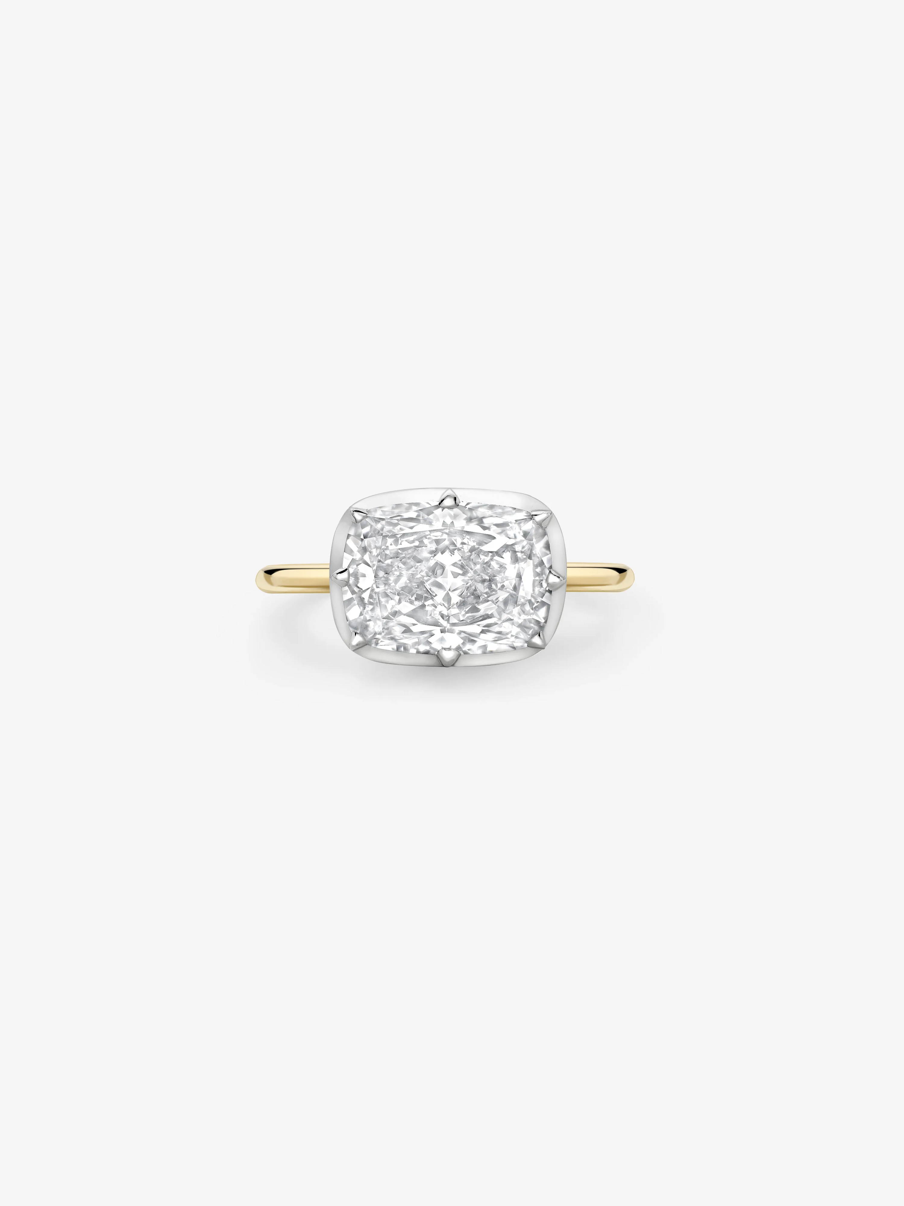 4.04ct East-West Cushion Diamond Button Back Ring