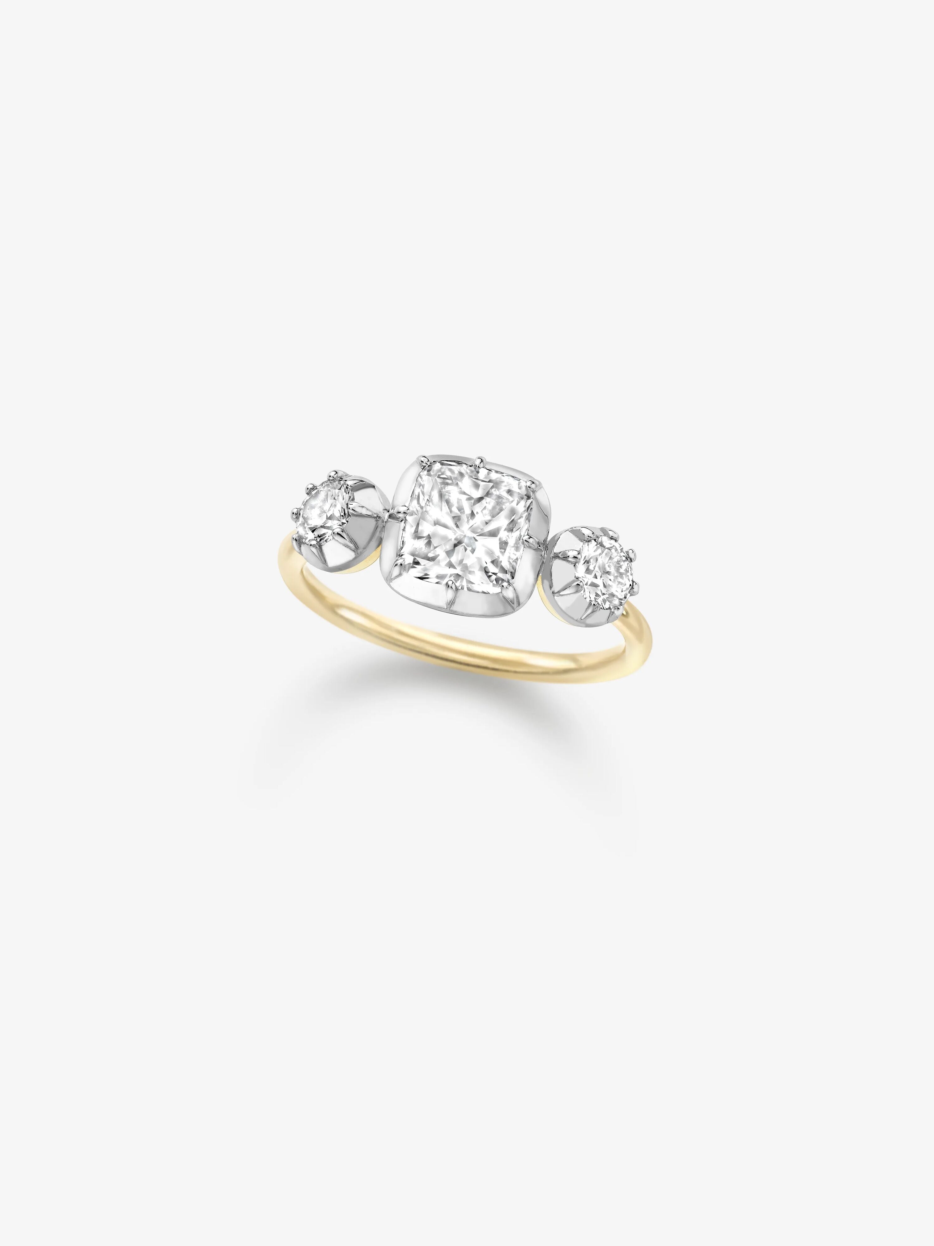 1.51ct Three Stone Cushion Diamond Button Back Ring