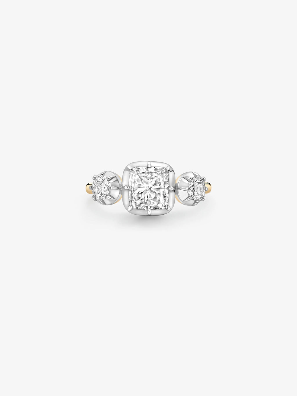 1.51ct Three Stone Cushion Diamond Button Back Ring