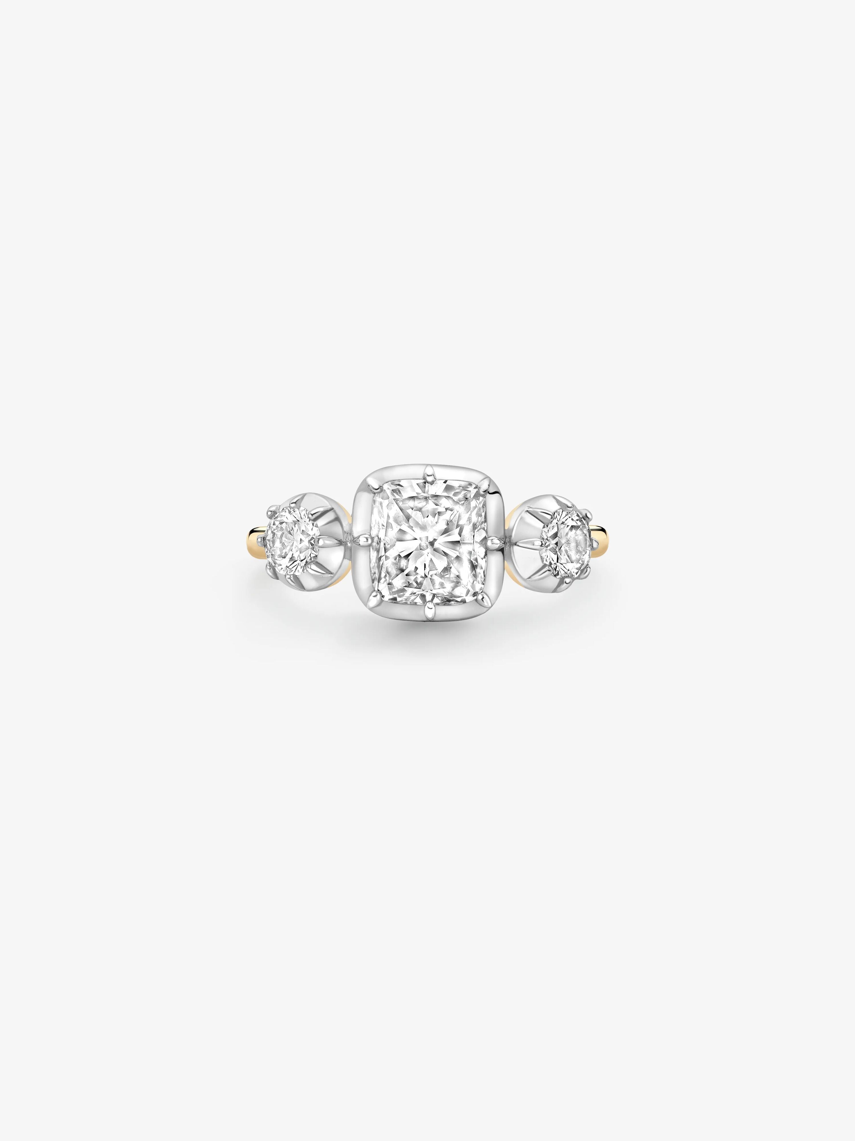 1.51ct Three Stone Cushion Diamond Button Back Ring