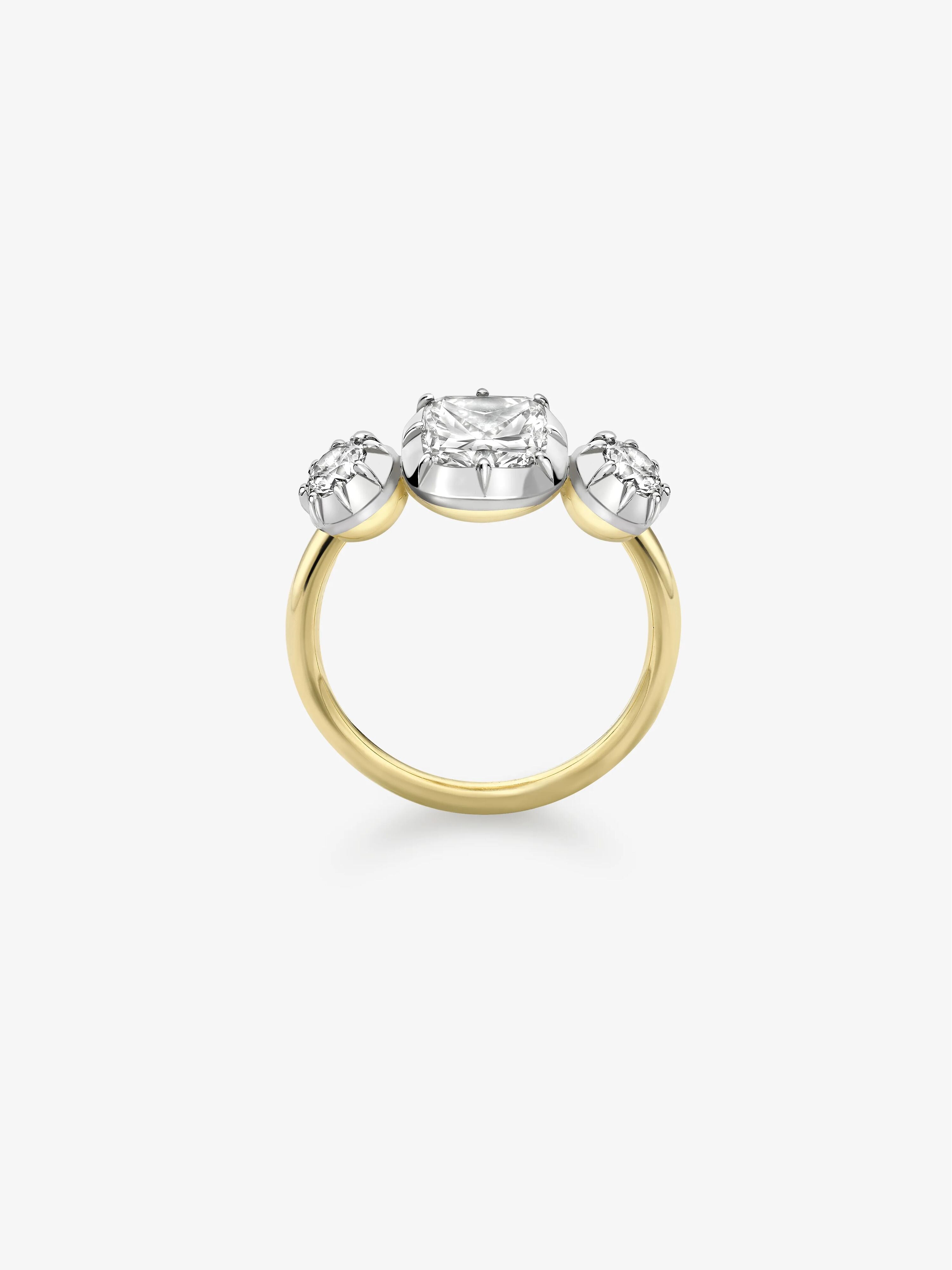1.51ct Three Stone Cushion Diamond Button Back Ring